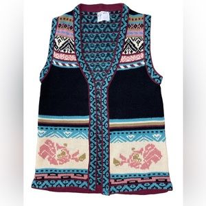 Vintage Collage Women’s Size Medium Multi Colored Open‎ Sweater/Cardigan Retro